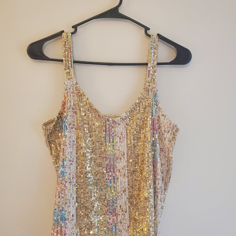 Rose Gold / Rainbow sequin top from altar’d state. Perfect for Eras Tour!